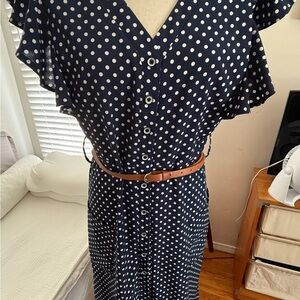 Navy Polka Dot Dress with (2) Belt